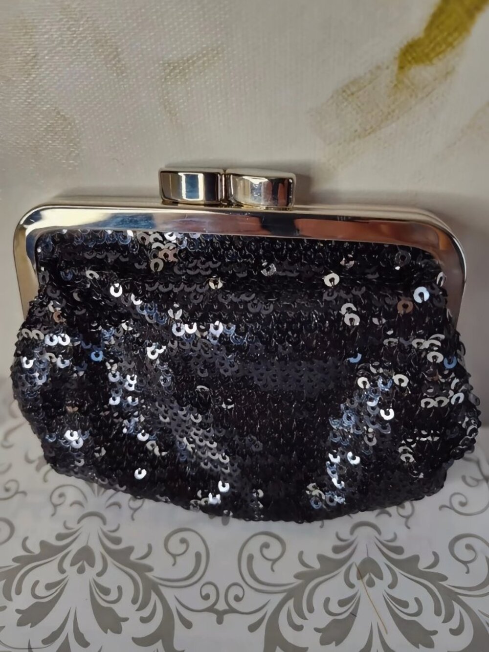 Victoria's Secret Angel Forever Black Sequin Coin Change Purse 4.5 x3.5" x 2"